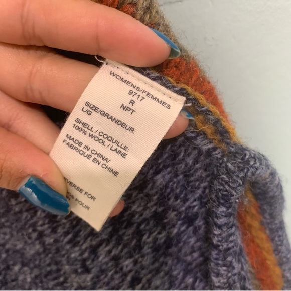 Woolrich shetland Wool Stripped Waist Cardigan Vest Multicolor Fringe Large - Picture 11 of 11